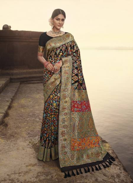 Black Colour New Designer Wedding Wear Heavy Banarasi Silk Latest Saree Collection 3007-B